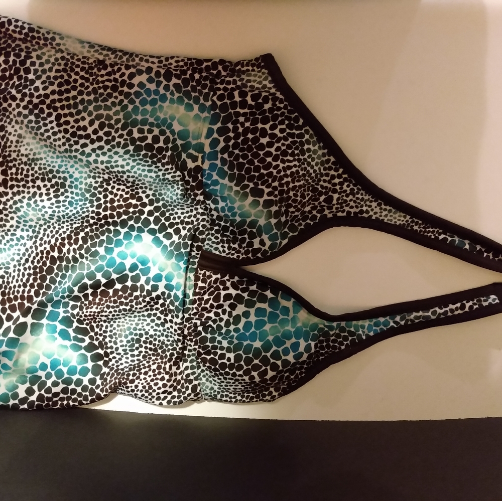 Brown, blue and white animal print St. John's Bay tankini swim top. Small
